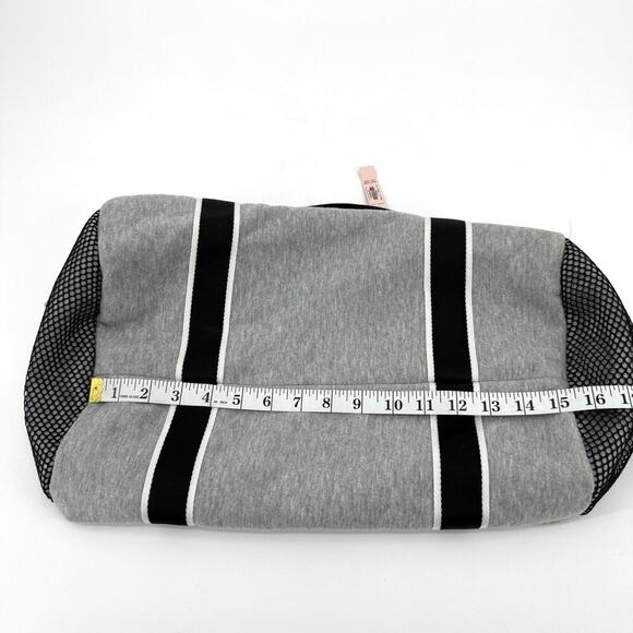 NWT VICTORIA'S SECRET GREY SOFT SPORT FLEECE MEDIUM DUFFLE BAG BLACK MESH SIDES - Picture 10 of 13